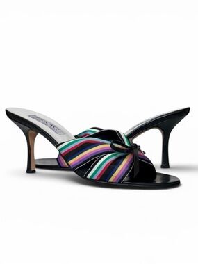 Isaac Black Kidskin Leather Kitten Heel Mule Taniel Sandals Size 7
